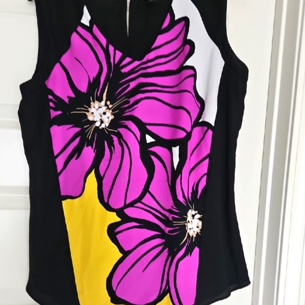 Worthington Pink and Purple Graphic Fitted Tank Top